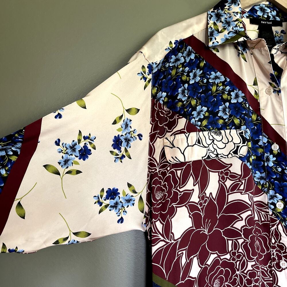 SMYTHE Shirtdress Multi Scarf Print Size Small Pink Cream Red Blue Floral Chic - Picture 10 of 16